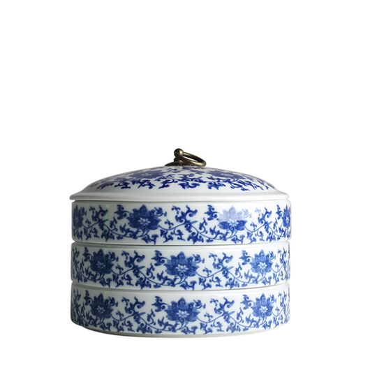 Blue & White Porcelain Tea Canisters Cake Jars, Kitchen Storage Ceramic Caddy For Puerh Cakes 357G