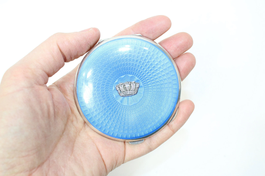 Vintage Royal Navy Sweetheart Solid Silver & Guilloche Enamel Powder Compact Art Deco Dated 1934