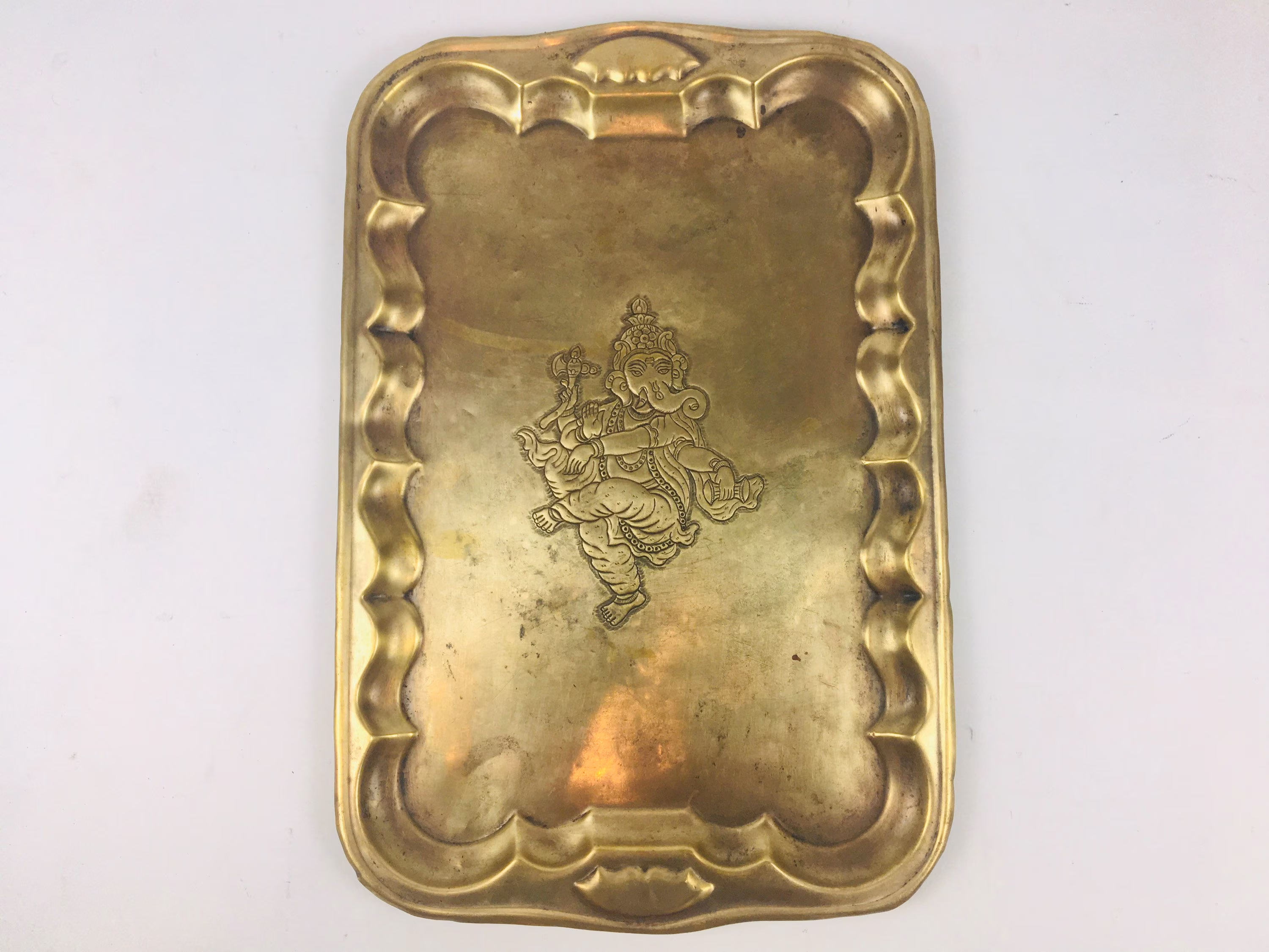 Beautiful Vintage Hand Crafted Brass Ganesh Ganesha Serving Tray