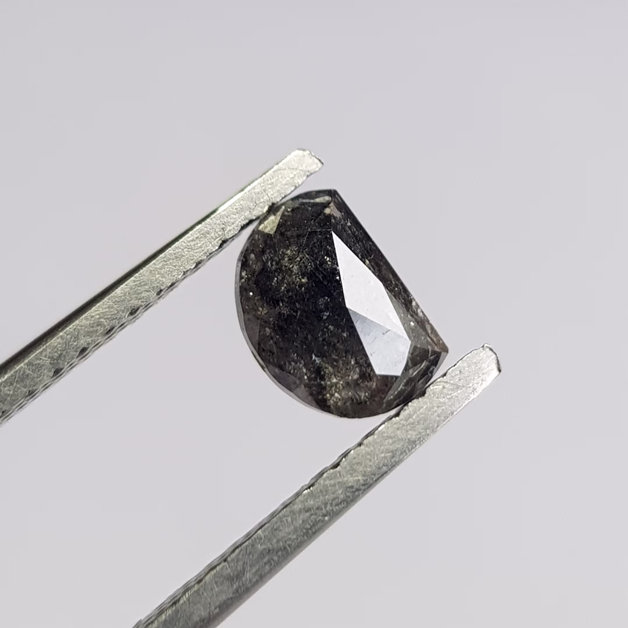 6.8mm/0.98Ctw Clear Black Salt & Pepper Half Moon Rose Cut Loose Diamond, Faceted Natural Diamond For Ring, Dds735/19