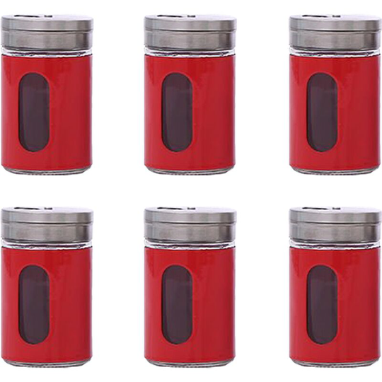 Glass Salt and Pepper Shakers | 6-Piece Pack | Best for Home Kitchen, Restaurants and Catering red
