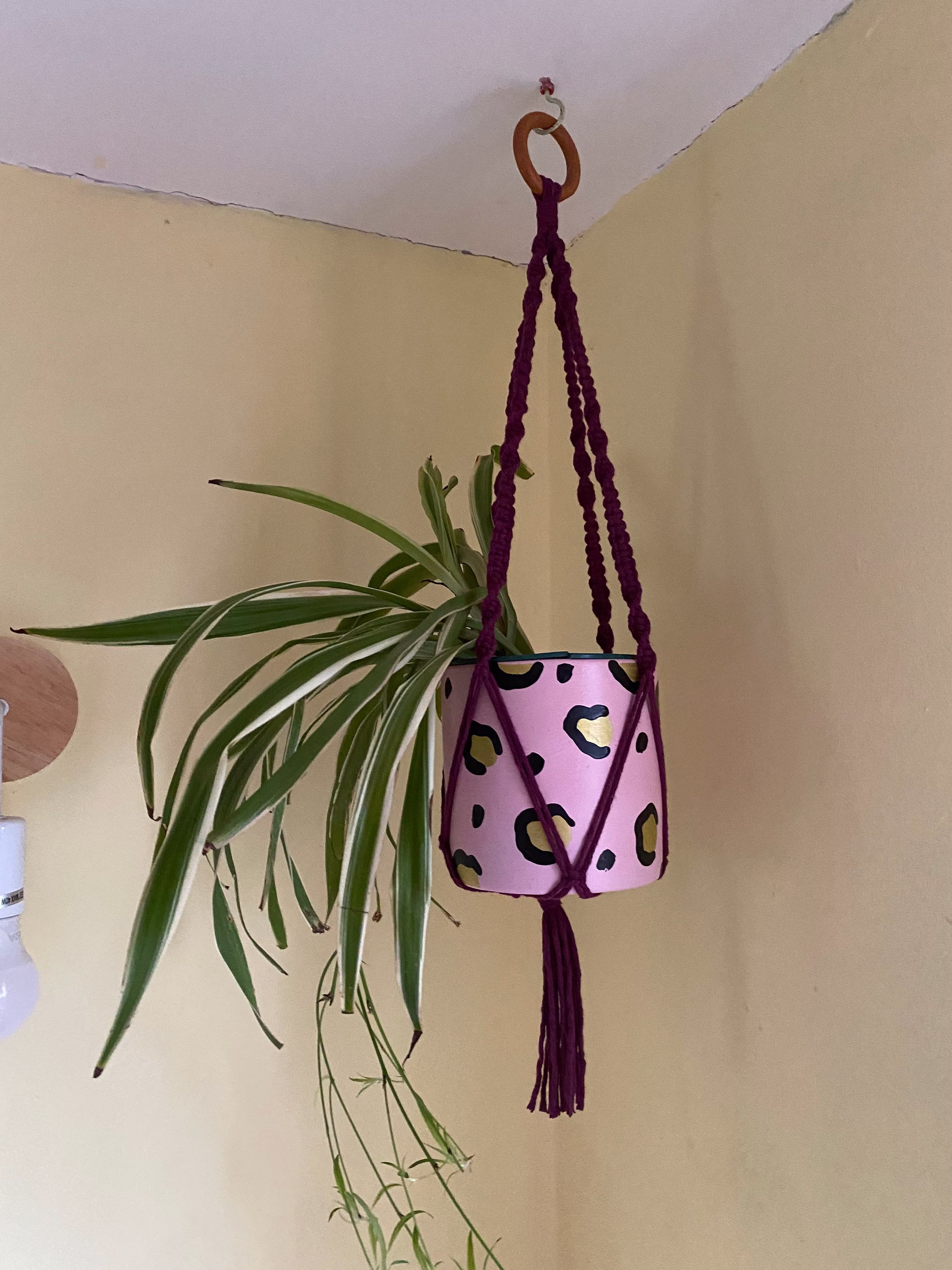 Short Purple Macrame Plant Hanger, Boho Home Decor, Indoor Pot Holder, Accessories, Eco Friendly, Gift For Lover