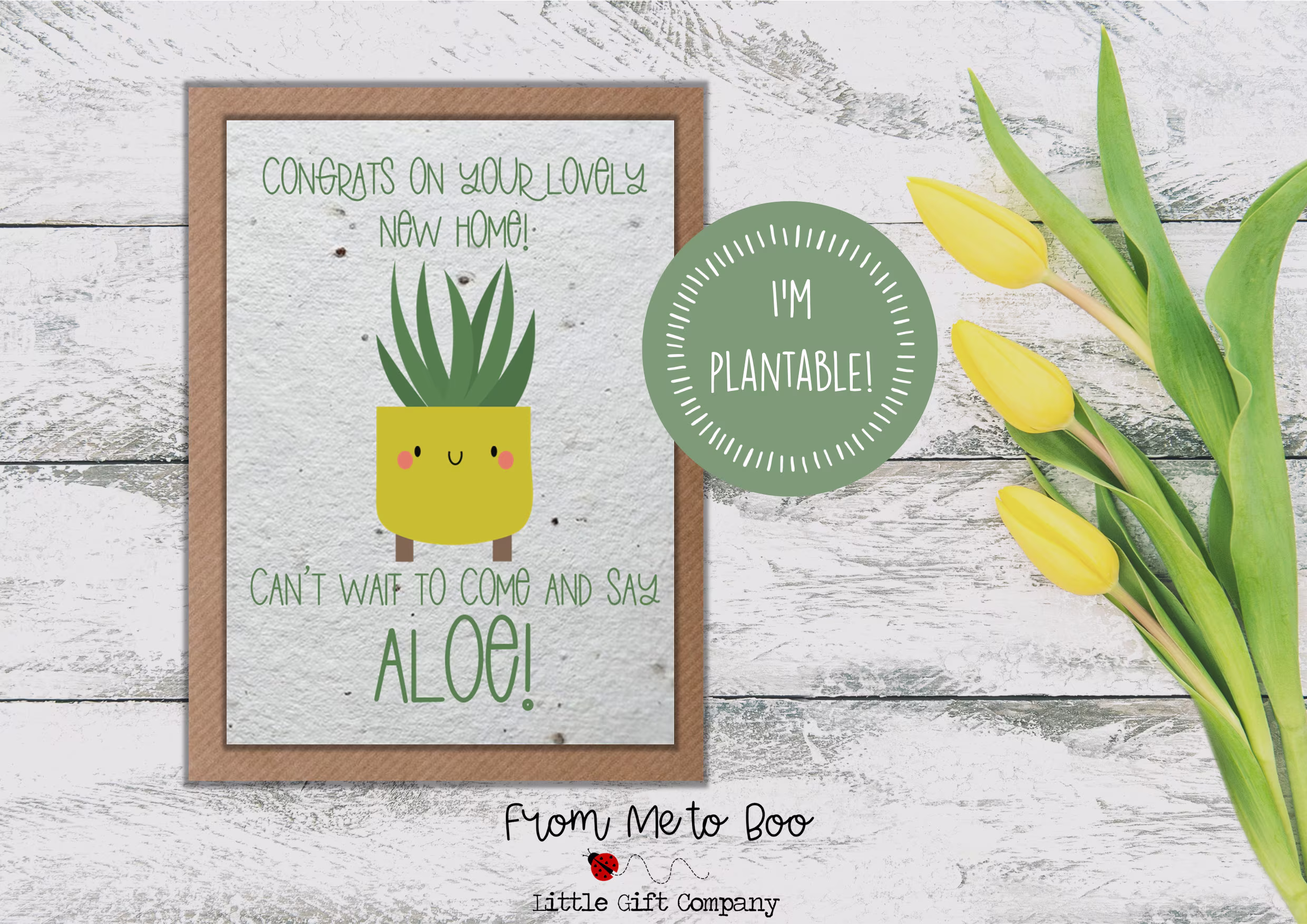 Plantable New Home Card ~ Wildflower Seed Aloe Pun Bee Friendly