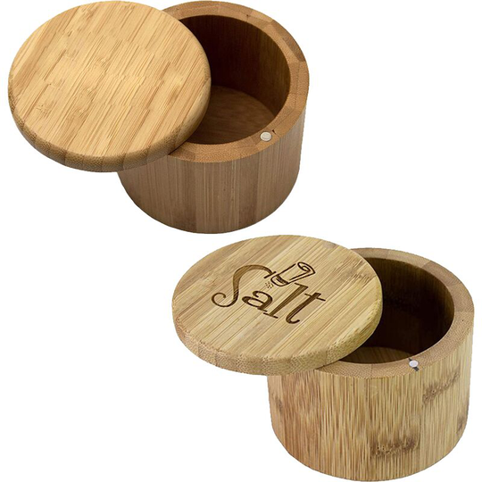 Fvbjd - Bamboo Salt Box, Salt Container With Lid, Salt Shaker, Bowl with Magnetic Swivel Lid (2 pcs) Seasoning jar + bottled logo