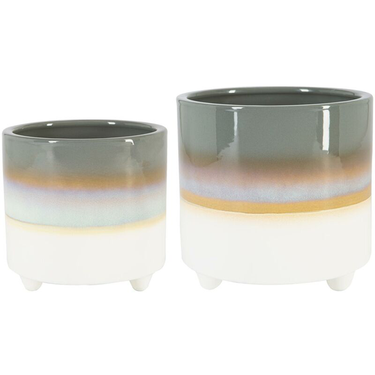 Reactive Glaze Footed Plant Pots - 2 Sizes - Grey - Nicola Spring