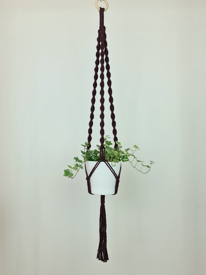 Dna Pattern Brown Plant Hanger | Cotton Wooden Ring Hanging Decoration Natural Handmade Boho Flower