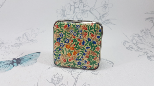 Art Deco Gwenda Compact, Colourful Floral Tap Flap Enamel Powder Compact