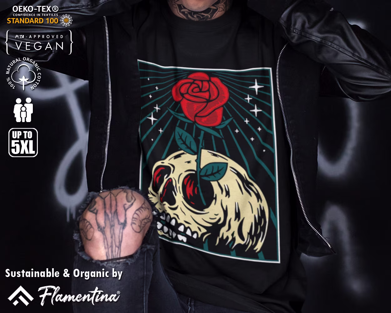 Dream Skull Organic Cotton T-Shirt Art Catcher Wild Flowers Rose Stars Magic Grim Skeleton P108 | Mens, Womens & Kids Sizes