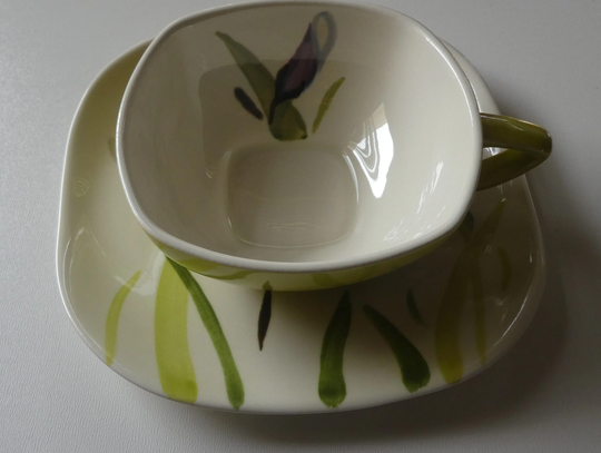 Square Green Tea Cup & Saucer-Redwing-Iris -6 Oz-Coffee Drinks-Anniversary Gift