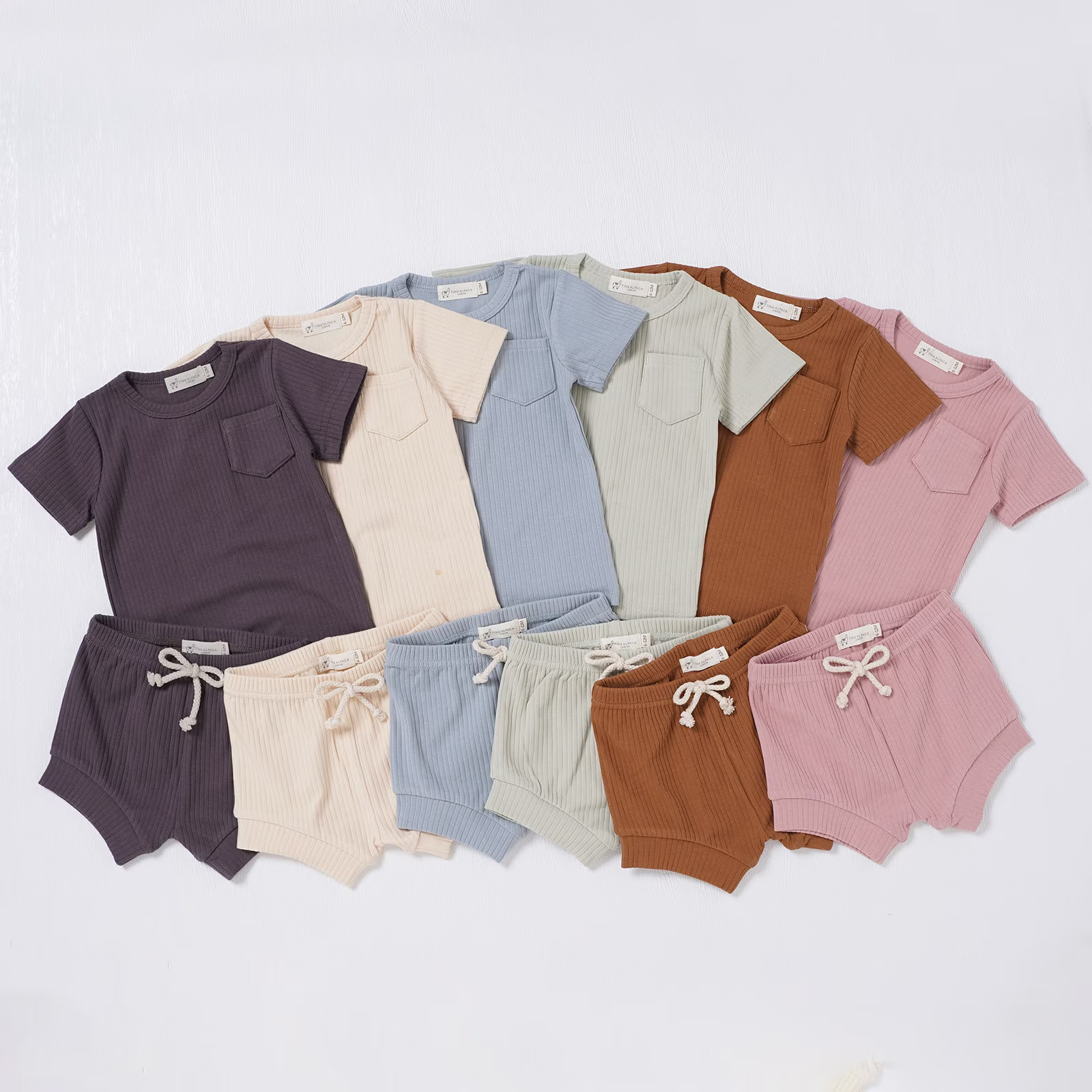 Tiny Alpaca | Organic Natural Cotton Short Sleeve Baby Outfit 0-5 Years Gender Neutral Ribbed Pyjamas Set Shower Gift