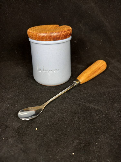 French Bowl & Sugar Spoon With Oak Lid Handle Sourced From Irish Whiskey Barrel