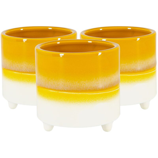 Reactive Glaze Footed Plant Pots - 10.5cm - Mustard - Pack of 3 - Nicola Spring