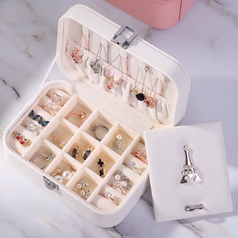 2021 Jewelry Box Ring Necklace Organizer Display Travel Case Boxes Portable Button Leather Storage Jewelers Gift