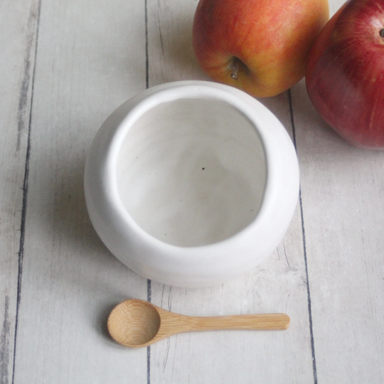 Ceramic Salt Cellar in Matte White Glaze, Handmade Stoneware Pig, Handcrafted Pottery Made Usa