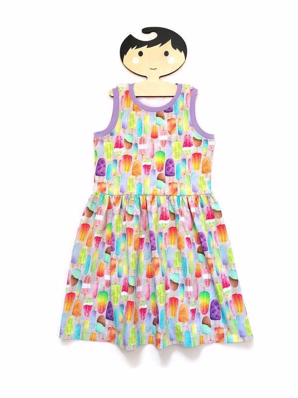 Organic Cotton Icecream & Popsicle Dress, Childrens Summer Dresses, Handmade Baby Skater Play Made in The UK