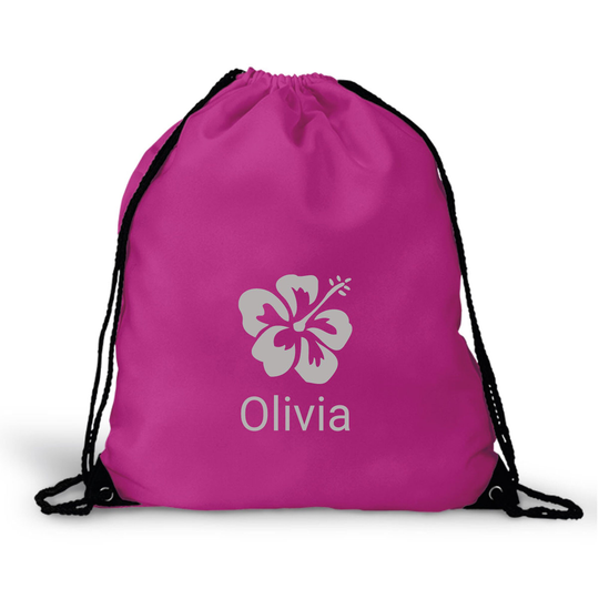 Personalised Hibiscus Flower Gym Bag, Pe Bag, For School-Choose Colour, Add Name