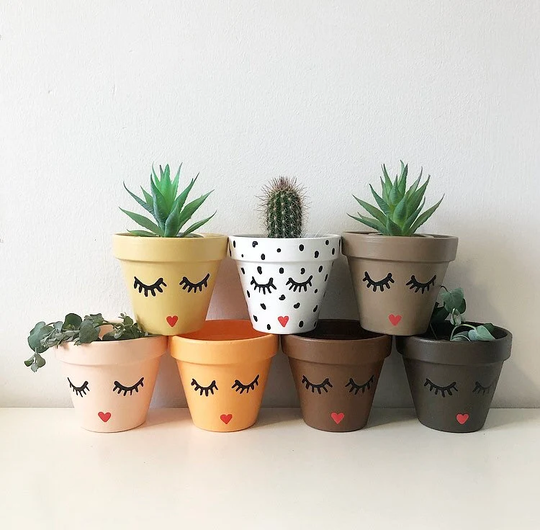 Hand Painted Eyelash Terracotta Plant Pots, 9cm Pot, Indoor Planter, Blm Face Dalmatian Print, Boho Decor