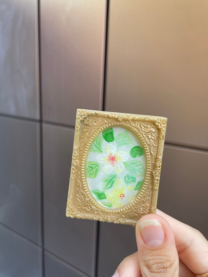 Yellow Hibiscus/Mini Vintage Resin Frame Watercolor Painting