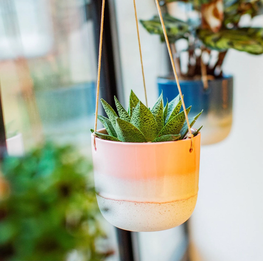 Retro Pink Stoneware Hanging Planter Succulent Plant Pot Home Decoration Gift