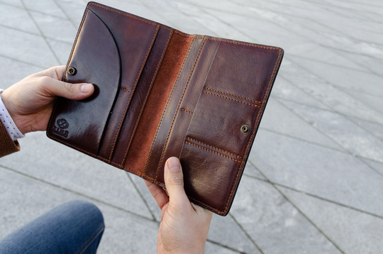 Brown Leather Travel Wallet Organizer, Personalized Passport Holder, Full Grain Document Christmas Gift For Him