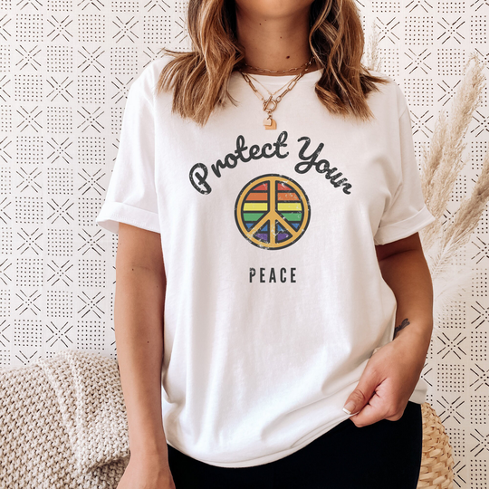 Protect Your Peace T Shirt Spiritual Symbol Spread Meditation Retro Multicolored