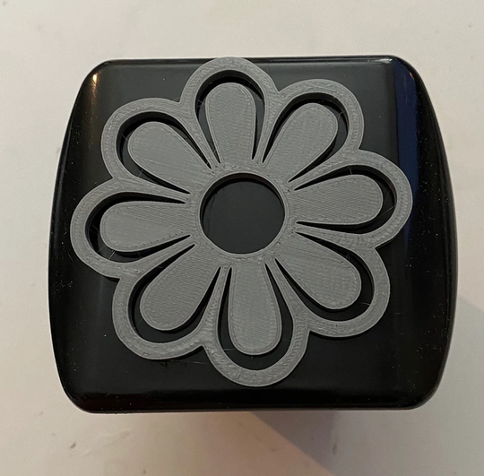Flowery Flower in 3D - Black With Grey 2 Inch Trailer Hitch Cover Peace Cupid Hibiscus