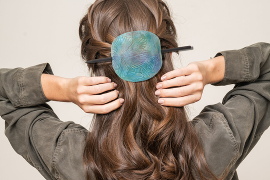 Large Polymer Clay Hair Stick Barrette in Distressed Hibiscus Pattern