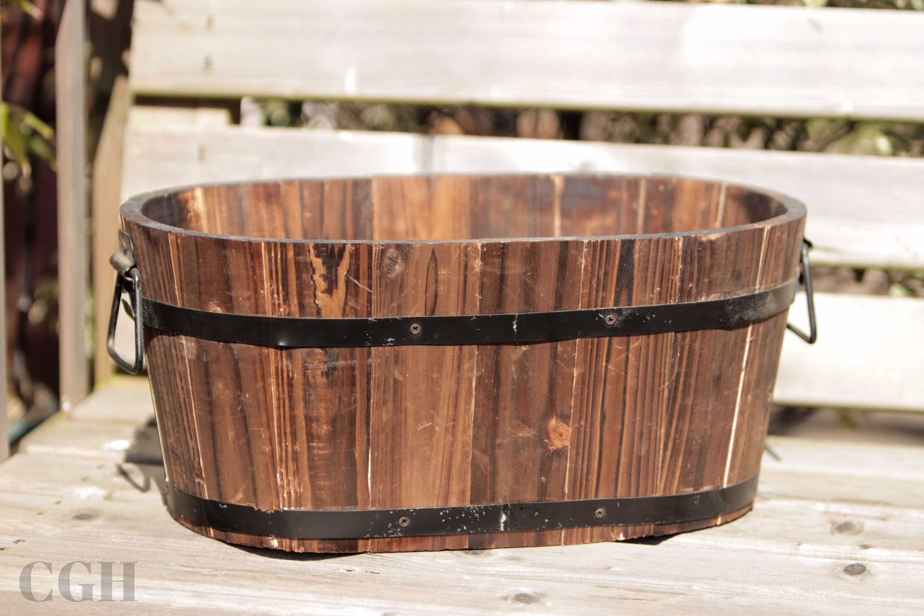Long Wooden Barrel Trough Planter Round Plant Bucket Pot 15