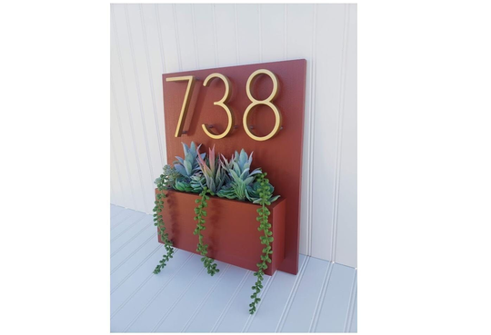 Barn Red Address Planter | Sign With Box Plaque House Numbers