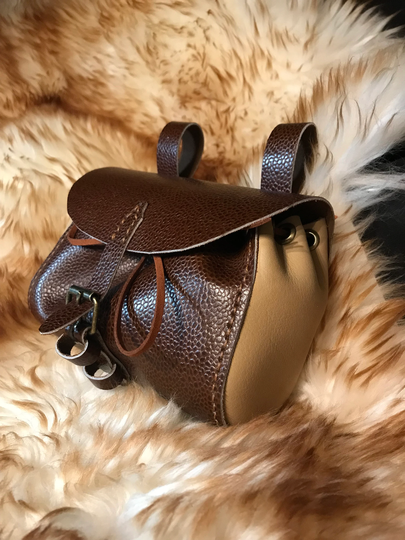 Genuine Leather Hand Stitched Handmade Steampunk Medium Brown Pouch Hip Bag Waist Festival Belt