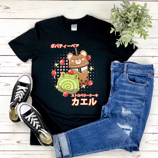 Kawaii Strawberry Matcha Cake Frog Boba Bubble Milk Tea Bear Cottagecore Aesthetic Japanese Anime Gift T-Shirt | Hoodie Sweater Tank Top