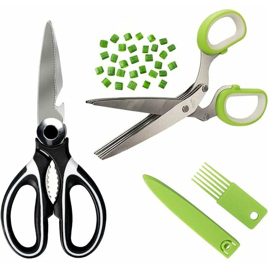 Monly - Multifunction Kitchen Scissors for Cutting Chicken Poultry Fish Meat, 5 Blade Cutting Scissors Herb Scissors with Cleaning Comb for Mincing