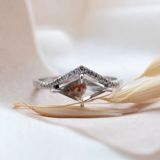 Salt & Pepper Kite Diamond Ring Half Halo Engagement Geometric By Mialis Jewelry