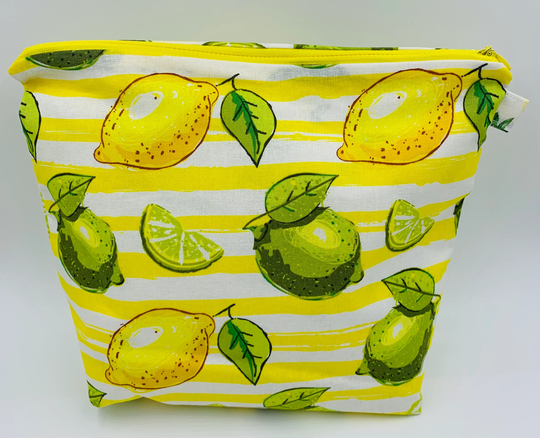 Large Summer Lemon Lime Zippered Organizer Bag, Citrus Fruit Zip Pouches, Make-Up Organizers, Travel, Beach Bag Organizers