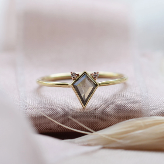 Delicate Diamond Ring, Simple Engagement Kite Salt & Pepper Ring