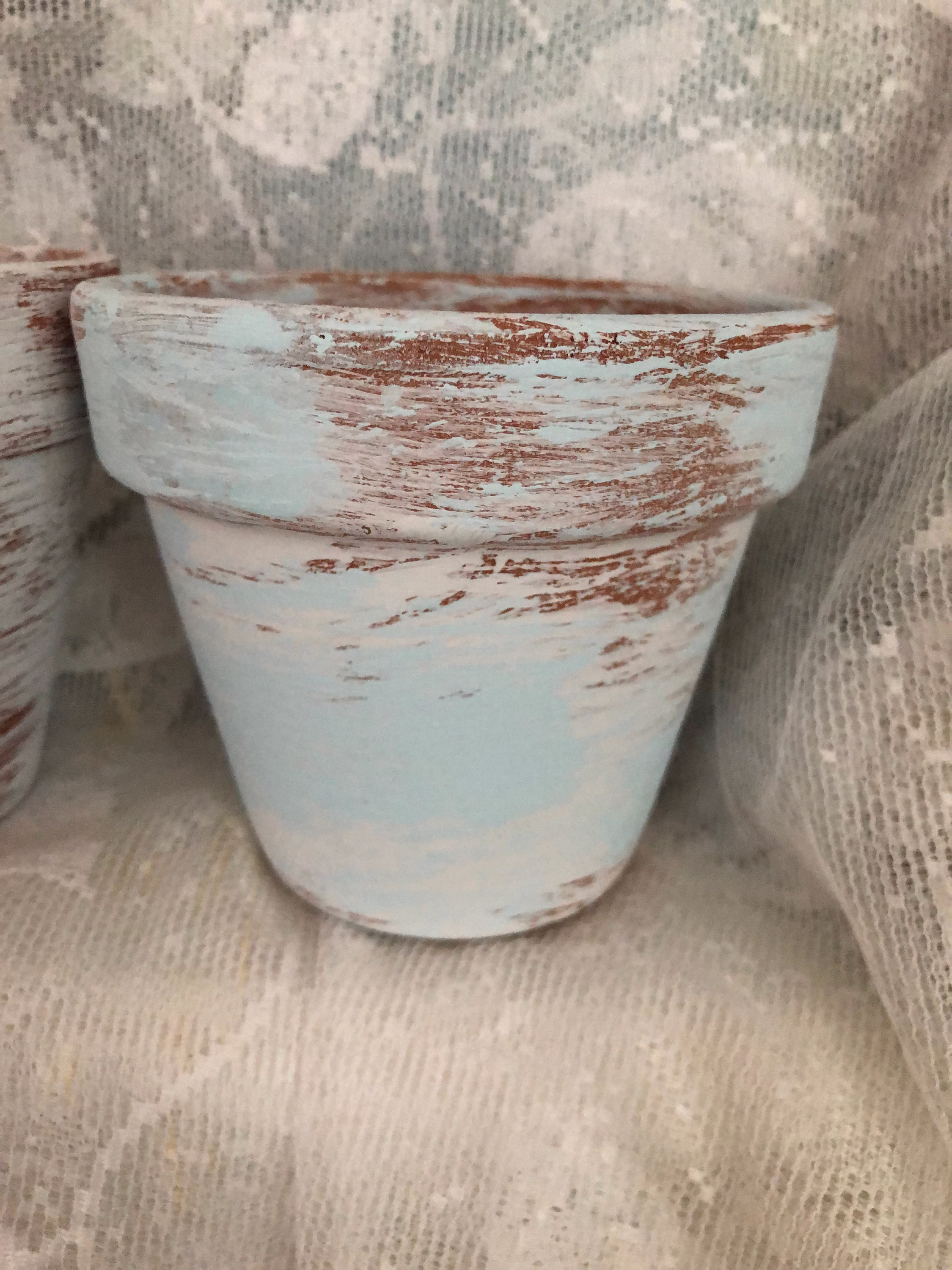 Aqua Farmhouse Chalk Paint Aged Clay Pot, 4 Inch Or 6 Inch