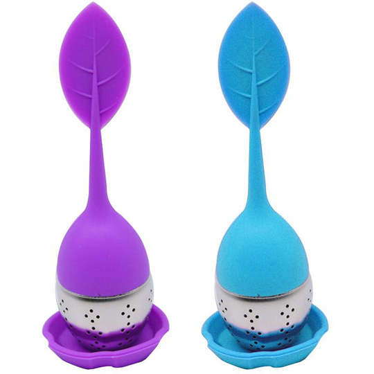 Stainless Steel Tea infusers for loose tea, Long-Handled Steeper Strainer Silicone Handle Tea Filter, ball meshed kitchen gadgets Purle+Blue