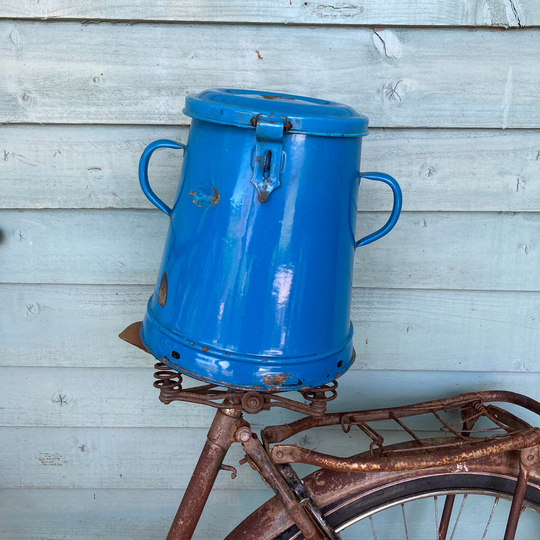 Vintage Enamel Blue Pot, Planter, Vintage, Kitchenalia It, Size 11 Inches X 10 in Vibrant From Central Europe, Circa 1980S