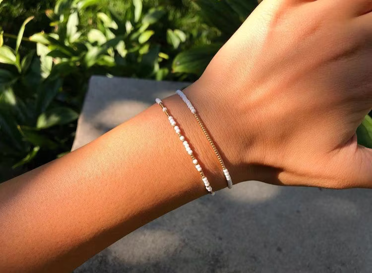 Classic White & Gold Seed Bead Bracelet Set