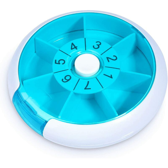 Day Daily Pill Organizer, Small Round Pill Box Medicine Vitamin Pill Box Container Pill Box for Travel Blue