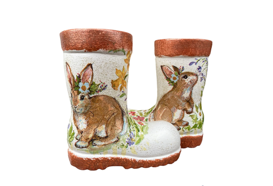 Wellie Boot Planter, Garden Decor, Wellington Bunny Unique Plant Pot, Rabbits