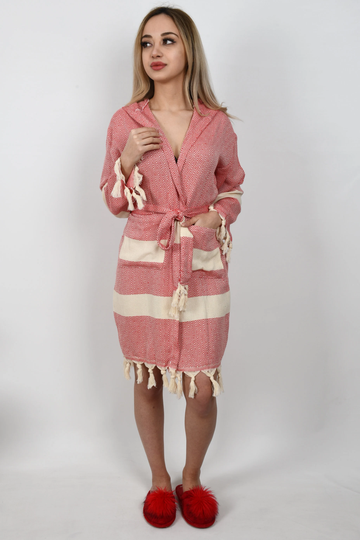 Bachelor Party Robe, Organic Bathrobe, Turkish Housecoat, Beach Cotton Pajama, Morning Gown, Red Diamond Kimono, Bathrobe