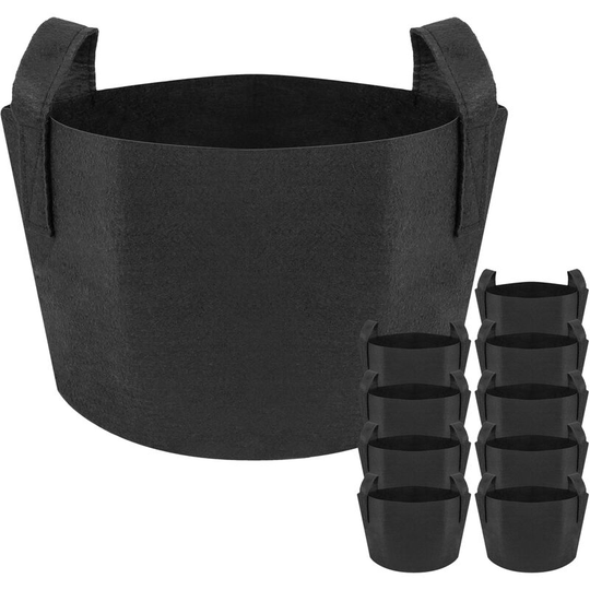 Planting grow bags Plat pots made of fabric felt 5 gallons 30x27cm 10-pack - Primematik