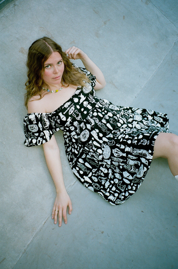 Handprinted Organic Cotton Bamboo Blend Emma Dress in White On Black Curio