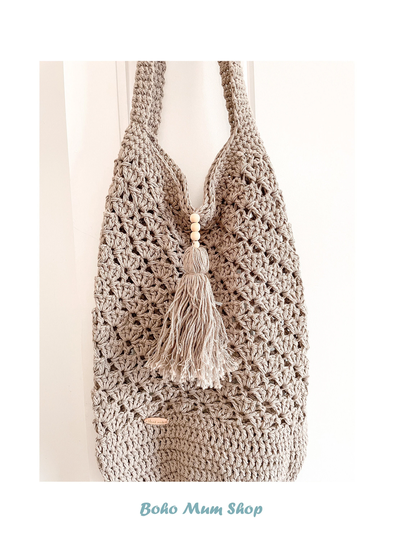 Organic Cotton Crochet Handbag, Handmade Shoulder Bag, Boho Style Market & Eco-Bag, Zero Waste Lifestyle