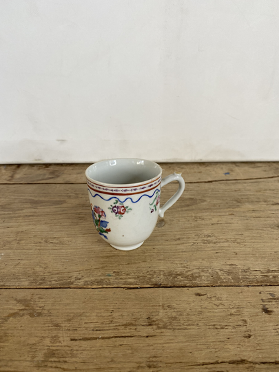 Vintage Unnamed Small White & Blue Floral Handpainted Demitasse/Coffee Can Espresso Cup - in Good Condition