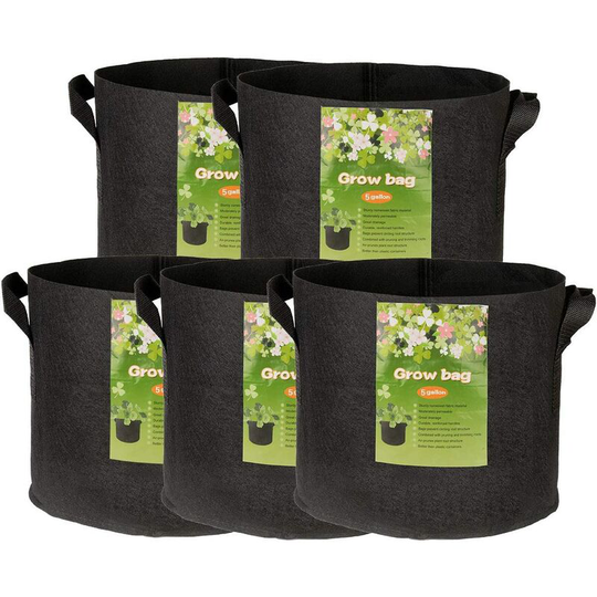 5 Pcs 5 Gallon Plant Bags, Non-Woven Garden Planting Bags with Handle, Breathable and Durable Pot Plant Bags for Potatoes, Tomatoes, Strawberries,