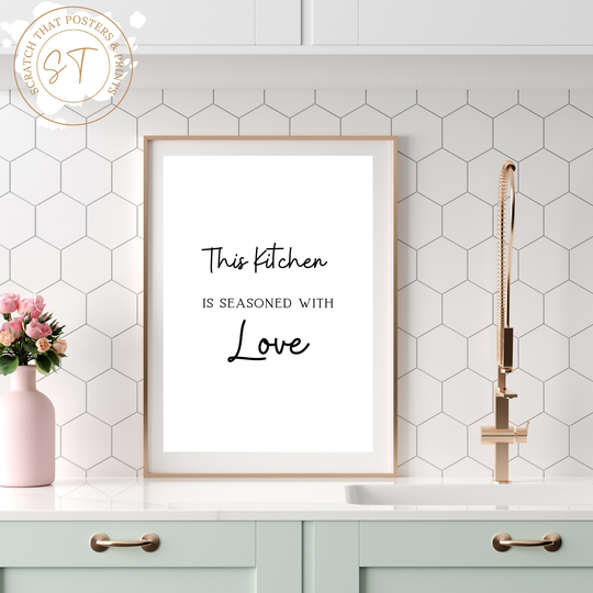 Kitchen Poster, Wall Art, Quote Print, Minimalist This Is Seasoned With Love