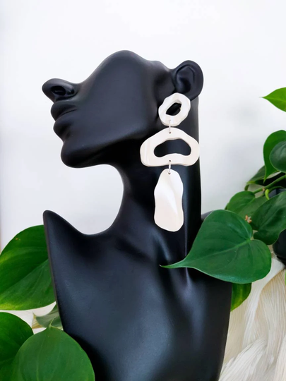 Organic Form Dangle Earrings. Unique Statement Neutral Tone Bold