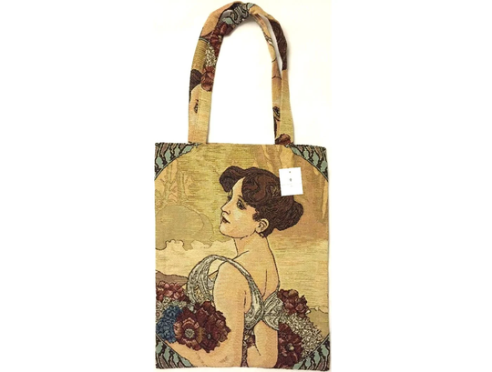 Alphonse Mucha Seasons Summer Été French Tapestry Woven Hand Finished Tote Shoulder Bag Handbag With Matching Straps/Handles
